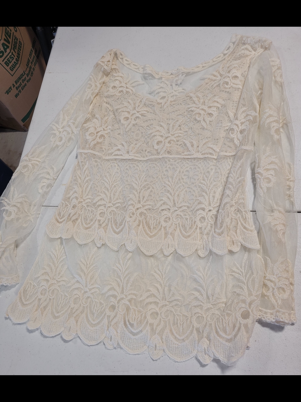SJS Cream Crochet Lace Long-Sleeve Top - Picture 4 of 4
